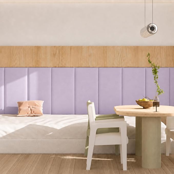 Anti Collision Wall Padding for Kids, Upholstered 3D Wall Panels | 4 Packs 7.8'' x 15.7'' Peel and Stick Headboard, Self Adhesive Wall Pads for Kids, Bedroom, Living Room, Light Purple - Image 6