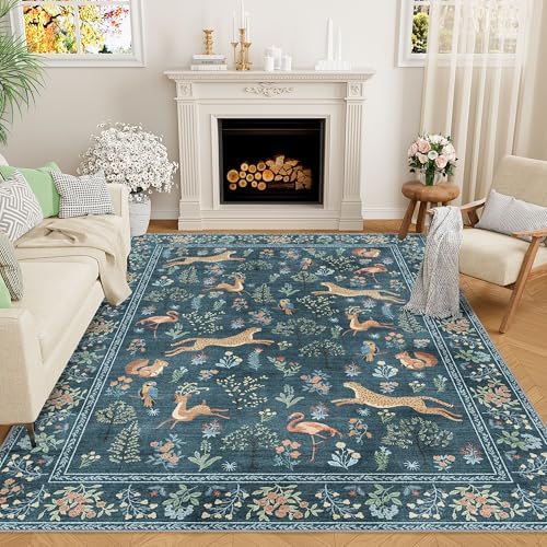 DUKINO 6x9 Area Rug, Washable Animal Living Room Rug Non Slip, Blue by DUKINO