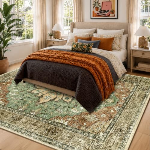 RELEANY Washable Area Rug, 6'x9', Brick/Brown/Green - Image 3