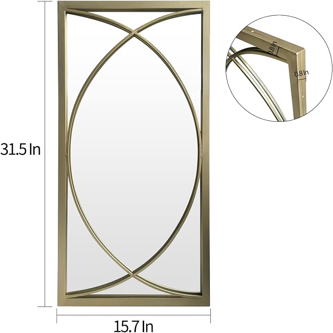 Gold Rectangle Wall Mirror with Metal Frame,Decorative Wall Mirror Set,Hanging Mirrors for Living Room Bedroom Bathroom Entryway,Pack of 2 16"X32" - Image 2