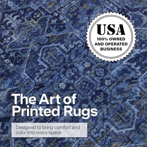ReaLife Rugs Machine Washable Area Rug - Living Room Bedroom Bathroom Kitchen Entryway Office - Padded Low Pile Stain Resistant Premium - Boho Vintage Traditional - Lyle - Blue 7'6" x 9'6" - Image 4