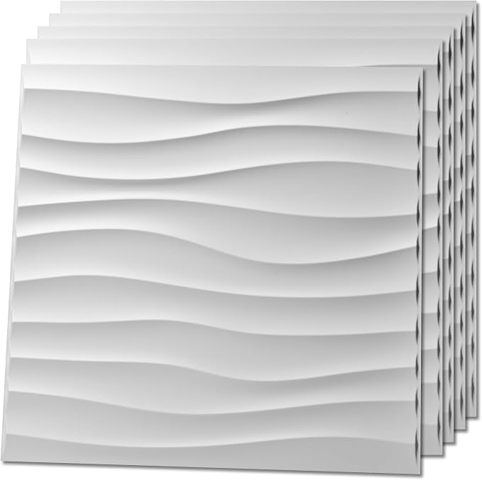 Art3d 12 Pack 3D Wave Design Wall panels 19.7"x19.7" PVC Panel for Interior Wall Decor Living Room, Office, TV Background, White by Art3d