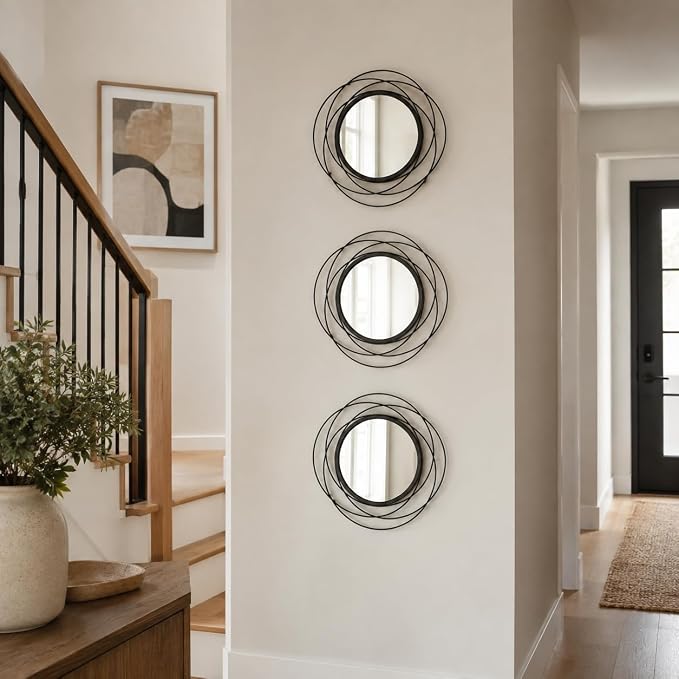 Black Sunburst Mirror 12x12 Inch, Metal Sun Wall Decor, Small Round Decorative Wall Mirror for Living Room, Bedroom, Entryway, Bathroom - Image 3