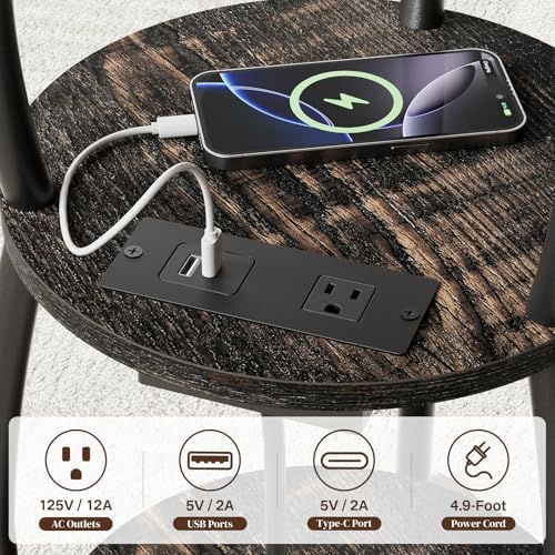 Round Side Table with Charging Station, Small Spaces Nightstand - Image 7
