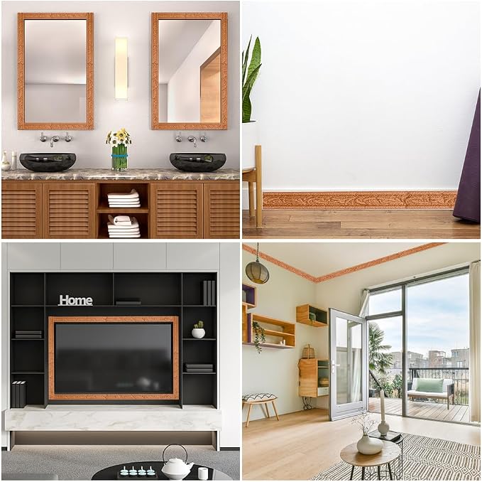 CRASPIRE 90x1.8in Peel Stick Foam Crown Molding Baseboard Trim Bronze Self Adhesive Flexible Mirror Wallpaper Sticky Border 3D Wall Edging Lines Base Baseboard for Hotel Home DIY Decoration - Image 4