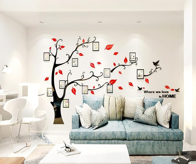 3D Tree Wall Stickers - DIY Photo Frame Tree Wall Decal Family Photo Frame Sticker Murals Wall Decor Living Room Bedroom TV Background Home Decorations (M:83 * 59in,Red Right) - Image 7