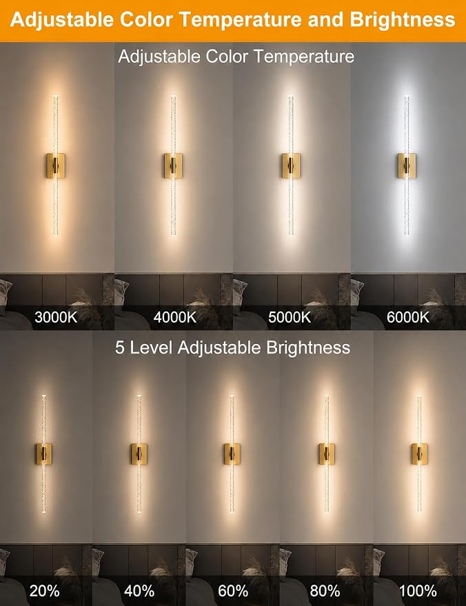 Rechargeable Wall Sconces Set of 2, Gold Crystal Bubble Wireless Wall Light | 10000mAh, Remote Control, 3000K-6000K Dimmable, 360° Adjustable, Ambient Lighting for Living Room, Bedroom, Picture, Bathroom - Image 8