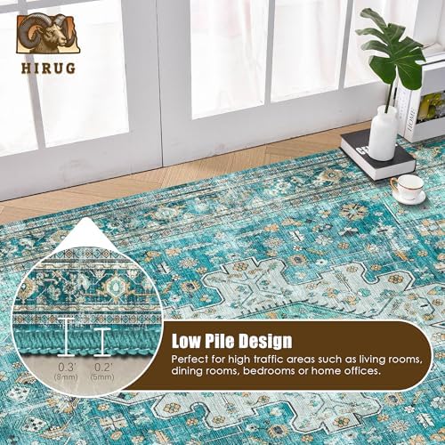 Washable Area Rug 5' x 7' Vintage Traditional Persian Mat - Foldable Distressed Non-Slip Machine Washable Carpet for Living Room Bedroom Kitchen Home Decor - Teal and Gold - Image 5