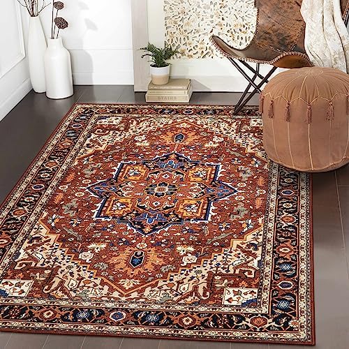 Moynesa Ultra-Thin Washable Oriental Area Rug - 3x5 Non-Slip Laundry Room Rug, Non-Shedding Stain Resistance Low Pile Kitchen Mat Indoor Throw Carpet for Fall Decor Bathroom, Brown/Multi by Moynesa