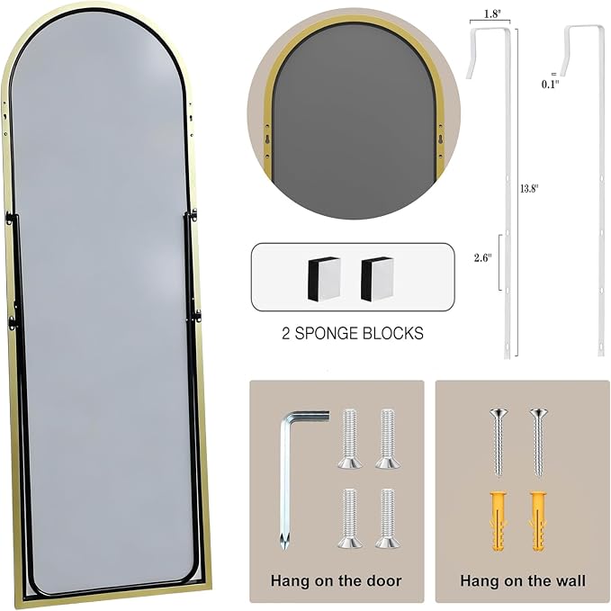 Dewfig 50"x 16" Full Length Door Mirror with Stand, Full Body Mirror, Gold - Image 3