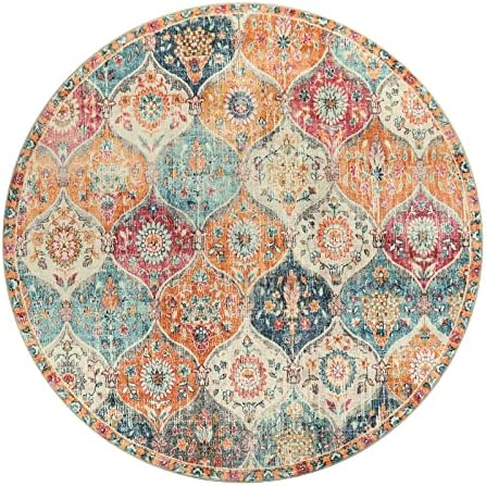 Lahome Moroccan Washable Round Area Rug, Soft Round Rugs 6ft Ultra-Thin Non-Slip, Vintage Distressed Large Circle Carpet for Bedroom Living Room Kitchen Nursery Elise, Burnt Orange - Image 3