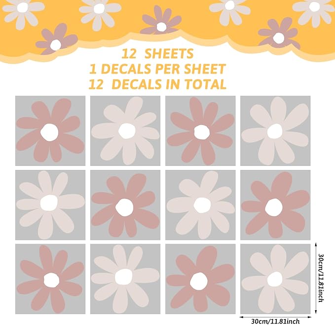 TaoBary 12 Sheet Daisy Wall Sticker Large Flower Wall Decal | Big Flower Wall Sticker, Floral Decal, Daisy Bedroom Room Decor, Removable Peel and Stick, Nursery Home Wall Decor - Image 2
