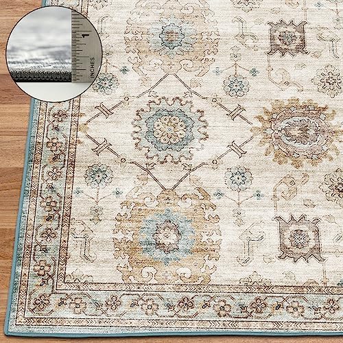 ReaLife Rugs Machine Washable Area Rug Runner - Living Room Bedroom Bathroom Kitchen Entryway Office - Padded Low Pile Stain Resistant Premium - Boho Farmhouse Vintage - Bryn - Beige Seafoam 3' x 5' - Image 6