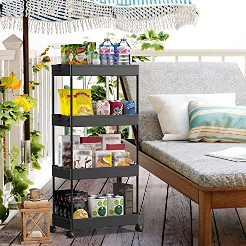 SPACEKEEPER Storage Cart 4-Tier, Bathroom Rolling Cart Utility Storage Organizer Shelf Mobile Shelving Unit for Kitchen Living Room Bathroom Laundry Room & Dressers, Black - Image 6