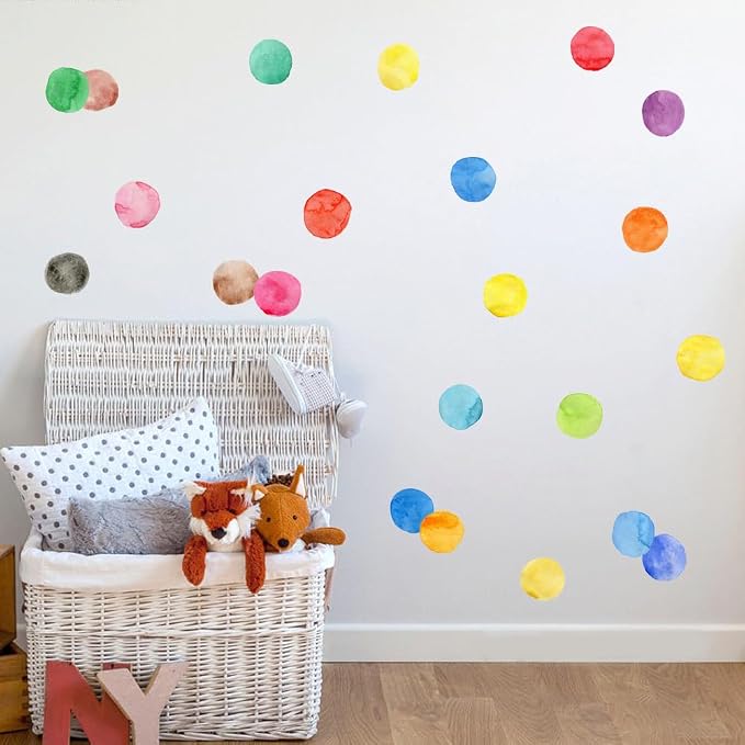 Rainbow Polka Dot Wall Stickers Peel and Stick Decals 6 Sheets | Peel & stick, no residue, watercolor, nursery kids room bedroom playroom classroom decor, DIY craft, safe non-toxic material - Image 4