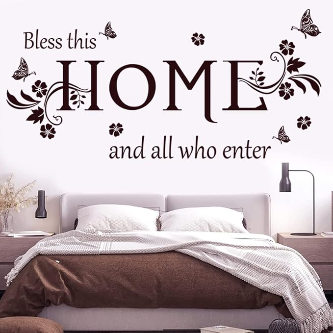Wall Decals Wall Decor Sticker Quote Bless This Home and All who Enter Removable Mural Wall Stickers for Living Room Dining Room Bedroom Entryway Family Home Decoration (Brown) - Image 6