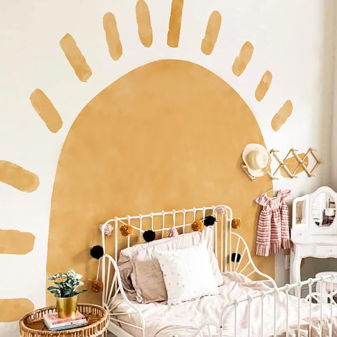 Extra Large Arched Boho Sun Mural for Nursery and Classroom | 94.49" x 70.87" Watercolor Texture Fabric Decal, Peel and Stick Huge Sun Rise Wall Mural for Classroom and Nursery - Image 5