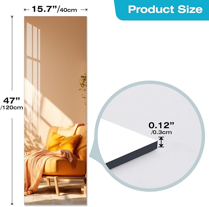 Full Length Mirror,47.25x15.75 Inch Acrylic Shatterproof Soft Mirrors, Non-Glass Wall-Mounted Fitness Mirror for Home, Lightweight Durable Modern Decor for Bedroom/Living Room/Cloakroom - Image 3