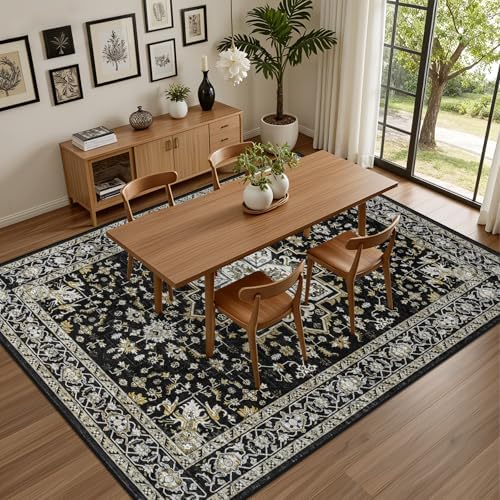 6x9 Area Rugs Living Room: Washable Rug for Bedroom Black Gold - Image 5