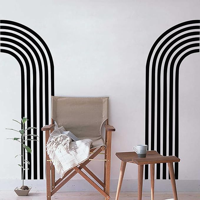 Black Arch Wall Decals Large Minimalist Modern Wall Stickers Peel and Stick | Half arch line wall stickers, geometric decals, removable, vinyl art mural, peel and stick, for living room bedroom office by Kazova