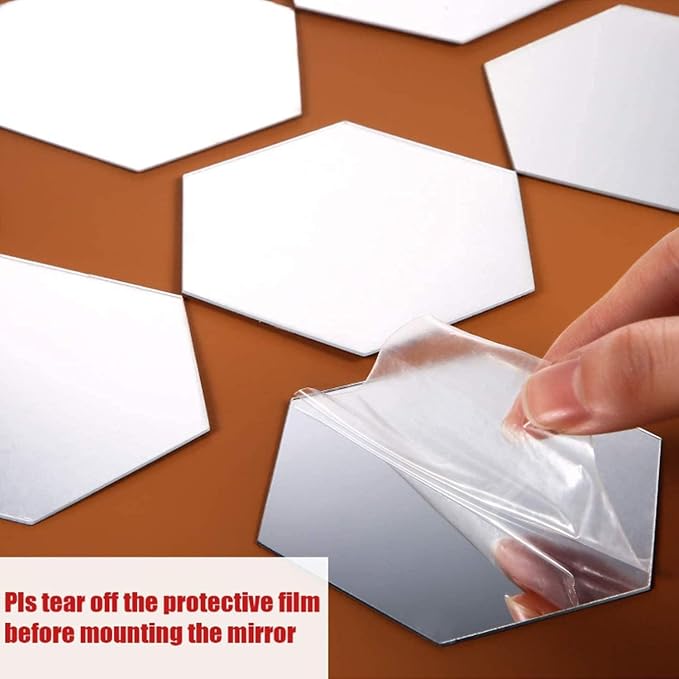 Shappy 24 Pcs Hexagon Mirror Wall Sticker Removable Acrylic Mirror Setting Wall Sticker Back to School Decal Honey Comb Decal for Living Room Bedroom Home Decor - Image 3
