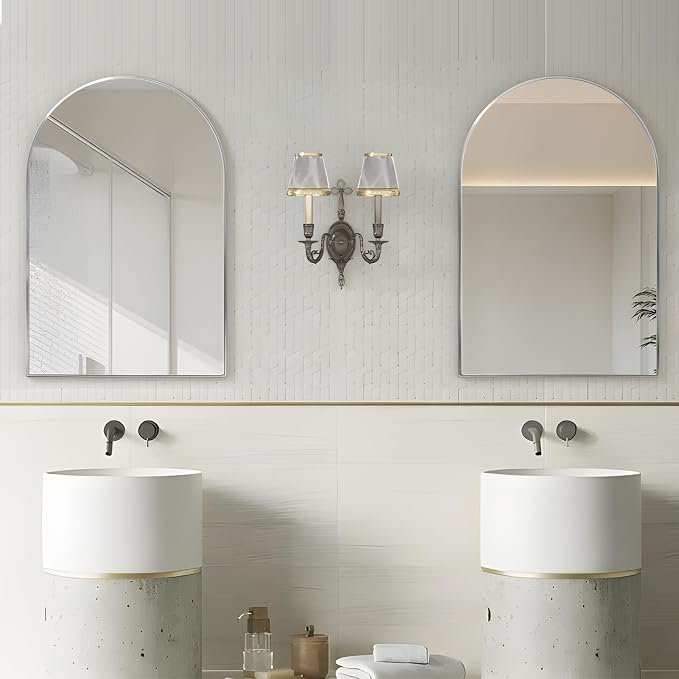Wall Mounted Mirror, Arched Wall Mirror for Bathroom, 20"x30" Arch Bathroom Mirror with Metal Frame, 2 Pieces Silver Vanity Mirror Decor for Mantle, Bedroom, Entryway - Image 5