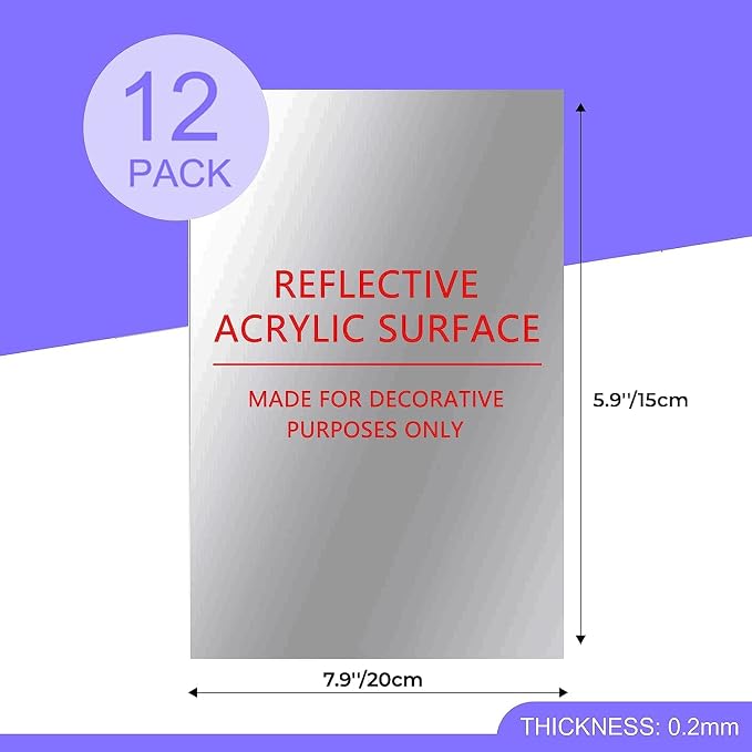 12PCS 8''x6'' Self Adhesive Acrylic Mirror Tiles Non Glass Mirror Paper - Image 6
