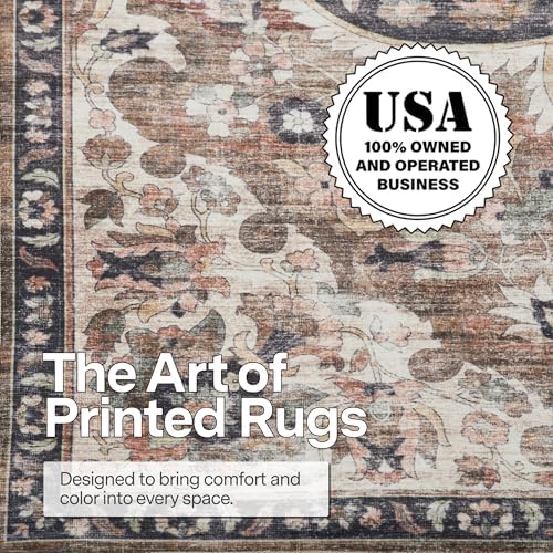 ReaLife Rugs Machine Washable Area Rug - Living Room Bedroom Bathroom Kitchen Entryway Office - Padded Low Pile Stain Resistant Premium - Boho Farmhouse Vintage - Joy - Brown Beige 7'6" x 9'6" - Image 4
