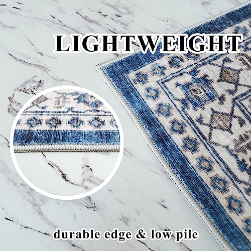 Hallway Washable Runner Rug - 2'6x12 Kitchen Rugs Entryway Rug Runner Vintage Soft Floor Mat Non Slip Indoor Farmhouse Carpet for Bathroom Living Room Bedroom (2'6''x12', Blue) - Image 6