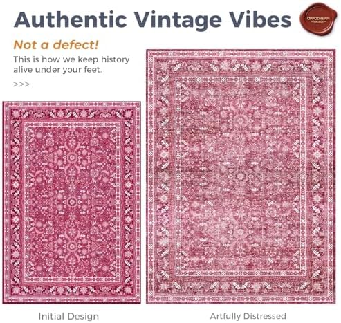 OPPODREAM Vintage Hot Pink Area Rugs 5x7, Washable Rug for Living Room - Image 3