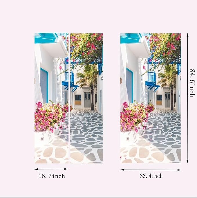 artfanke 3D Peel and Stick Door Sticker 33.5"x84.6"- Self-Adhesive Door Wallpaper Murals Decal-Romance Greek Street View Wall Poster for Home Decor (2 Sheets/Set) - Image 5