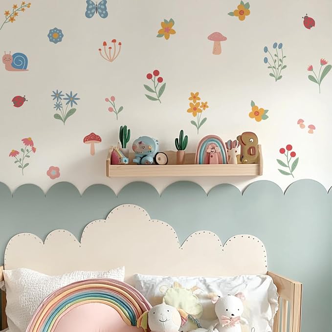 Nursery Floral Wall Stickers Decals Peel and Stick Decor 12 Sheets | Peel & stick, no residue, watercolor, nursery kids room bedroom playroom classroom decor, DIY craft, safe non-toxic material - Image 2