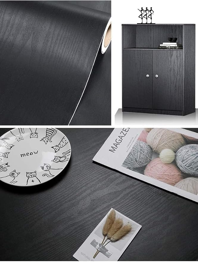 tiltil Black Wood Peel and Stick Wallpaper Wood Contact Paper 24" × 393" | Self-Adhesive Wallpaper Removable Waterproof Wall Paper Vinyl for Countertop Furniture Kitchen Countertop Easy to Clean - Image 2