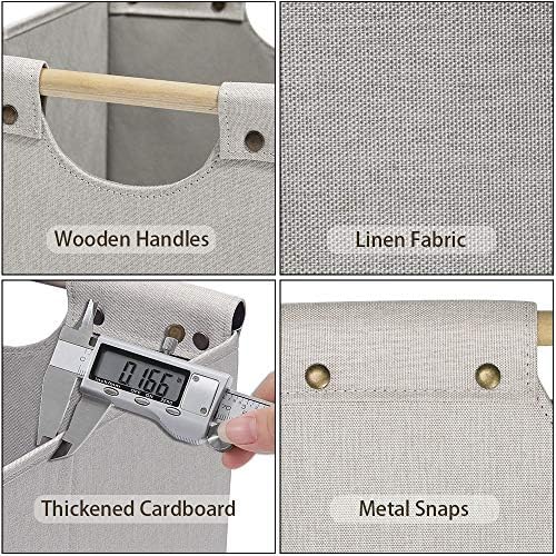 HOONEX Large Foldable Storage Bins, Linen Fabric, 2 Pack, with Wooden Carry Handles and Sturdy Heavy Cardboard, for Home, Office, Car, Nursery, Beige - Image 4