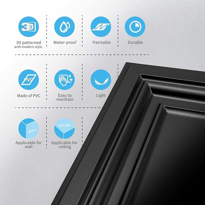 Art3d PVC Ceiling Tiles, 3D Plastic Sheet in Black, 2 x 2 ft, 12-Pack | Lightweight, Waterproof, No Sag and Breakage, Compatible with Grid System, Perfect for Basement, Kitchen - Image 8