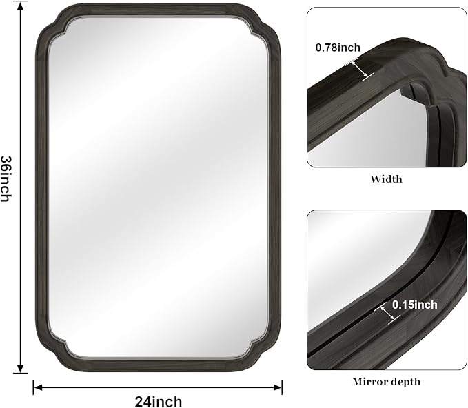 WallBeyond 24" x 36" Rounded Corner Arch Wall Mirror with Wood Frame for Entryway, Living Room or Bedroom Home Decor - Light Woodgrain [24" x 36" Black] - Image 6