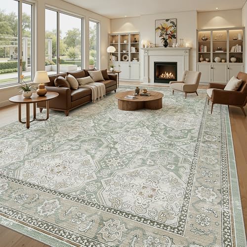 Soalmost 10x14 Area Rugs for Living Room Washable Rug Non-Slip Green/Brown by Soalmost