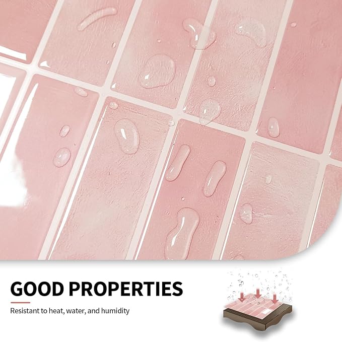 Peel and Stick Backsplash 3D Wall Tiles,Self-Adhesive,Oil Proof,Waterproof, Removable Wall Panels for Kitchen & Bathroom,Modern Design, Easy Install (10.7ft，12x9 inch,14 Pack) (Pink) - Image 4