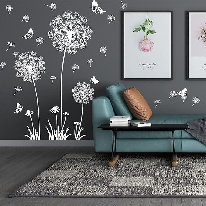 Arawat Wall Decals Peel and Stick Wall Stickers Decor Flower Wall Mural for Bedroom Butterfly Dandelion Wall Art Floral Wall Stickers & Murals for Living Room Bathroom Removable Door Sticker - Image 8