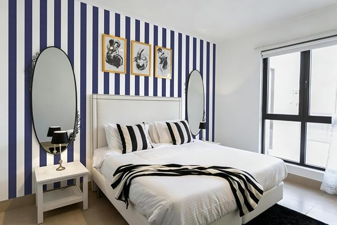 Jeweluck Blue Striped Wallpaper Peel and Stick Wallpaper 17.7”x196.8” | Blue and White Contact Paper Stripe Wall Paper Waterproof Removable Self Adhesive Decorative for Accent Walls Cabinets Vinyl - Image 3