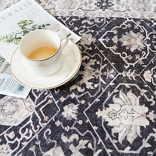 Hallway Washable Runner Rug - 2'6x14 Kitchen Rugs Entryway Rug Runner Vintage Soft Floor Mat Non Slip Indoor Farmhouse Carpet for Bathroom Living Room Bedroom (2'6''x14', Black) - Image 4