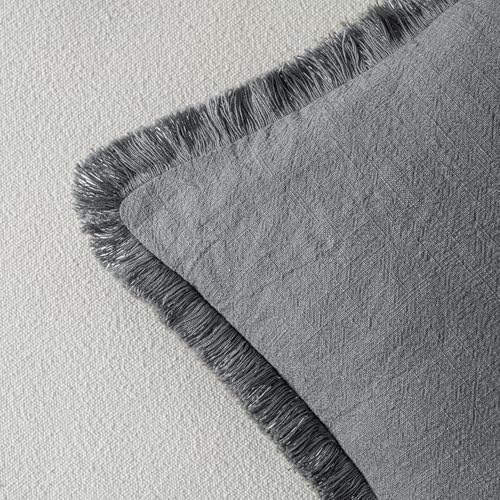 MIULEE Boho Linen Fringe Decorative Throw Pillow Covers Grey 20x20 - Image 3