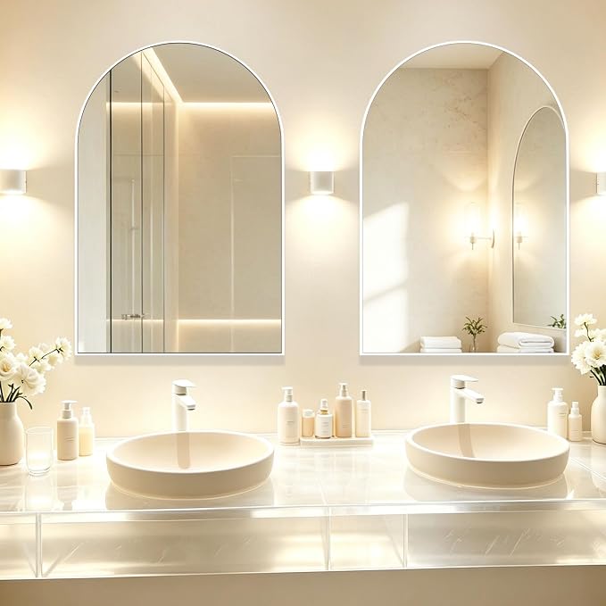 Wall Mounted Mirror, Arched Wall Mirror for Bathroom, 2 Pieces 24"x36" Arch Bathroom Mirror with Metal Frame, White Vanity Mirror Decor for Mantle, Bedroom, Entryway, Living Room - Image 4