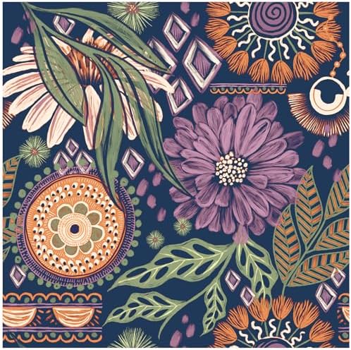 HAOKHOME Renter Friendly Peel and Stick Wallpaper Purple 17.3in x 32.8ft | Removable Self Adhesive Vinyl Navy Terracotta Boho Retro Floral Moody Textured Wall Paper for Bedroom Bathroom Accent Decor by HAOKHOME