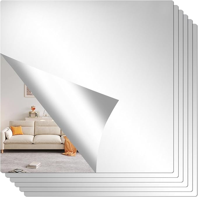 6 Pcs 8x8 Inch Self Adhesive Acrylic Mirror Tile Frameless Flexible by XhjzgcTech