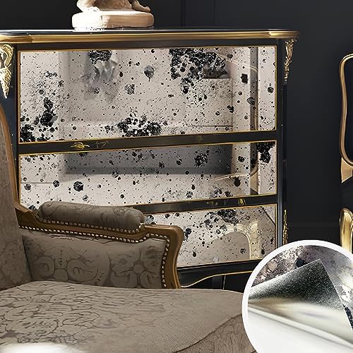 LiveInUrban Vintage Foxed Paint Silver Spots Antique Chrome Reflective Style Wallpaper, Grunge Peel and Stick Contact Paper for Wall Furniture Vanity Dresser Home Decor, 15.35"x39.37" by LiveInUrban