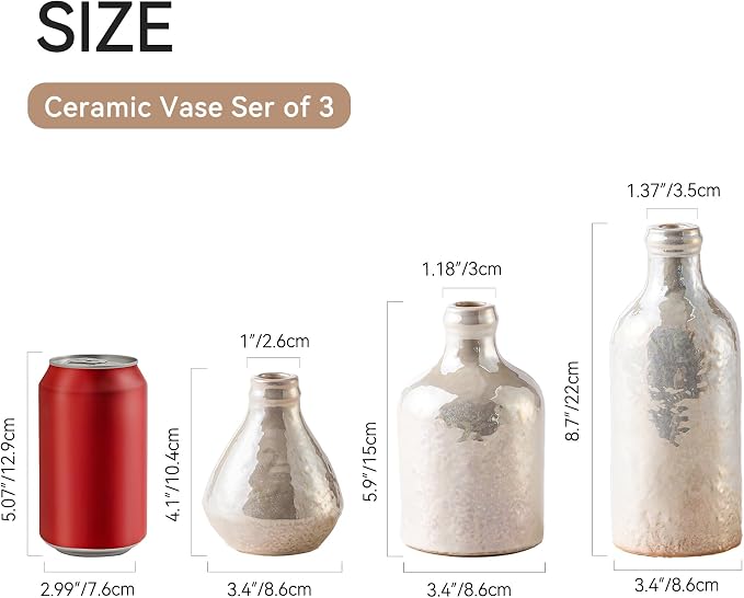 Ceramic Vase Set of 3, Decorative Vases Home Decor Modern Neutral Flower Pampass Boho Vase for Living Room, Table, Mantel, Entryway, Bookshelf, Kitchen, Bedroom, Bathroom - White - Image 2