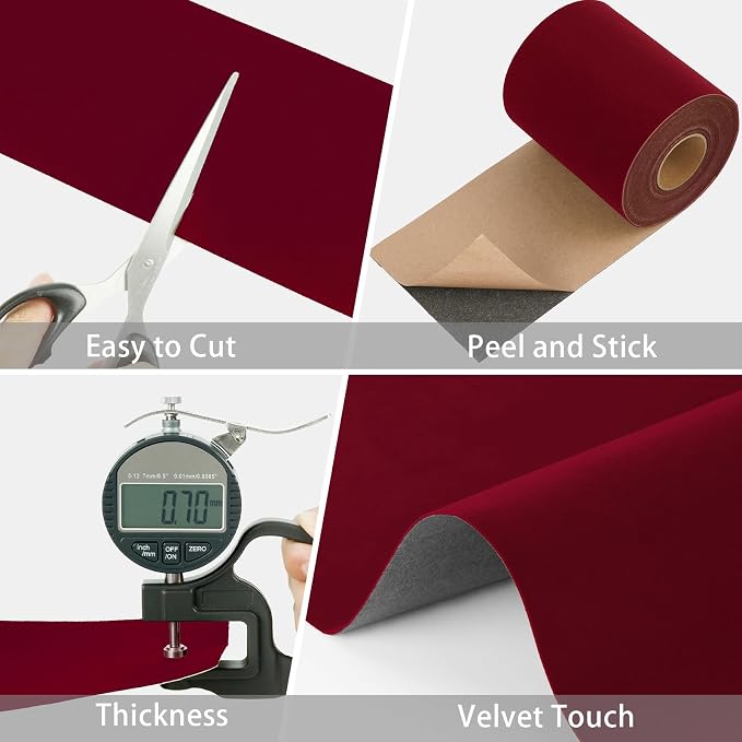 WESTICK Burgundy Red Velvet Mirror Border Peel and Stick Wine Red Bulletin Board Borders for Classroom Removable Decorative Dark Velvet Wallpaper Border for Bathroom DIY Crafts Jewelry Box 3.9" x 160" - Image 2
