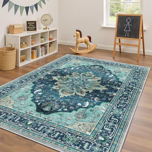 RELEANY Washable Area Rug, 4'x6', Teal - Image 5