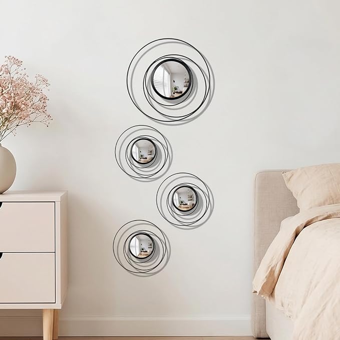4 Piece Gold Round Wall Mirror Set Modern Metal Circles for Home Decor - Image 4